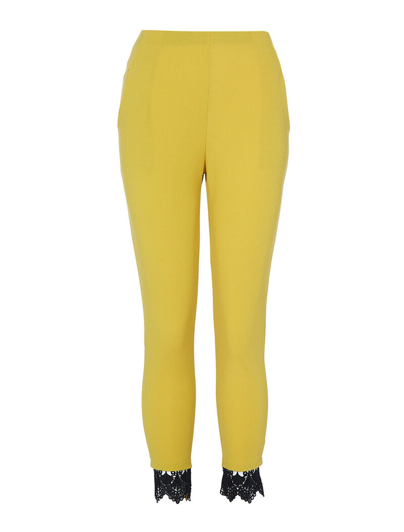 Broek 7/8 met haakdetail - geel