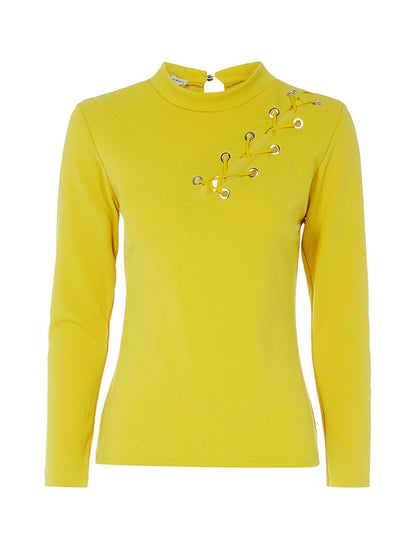 Top fluide à oeillets et lacets - jaune - 1