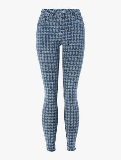 Jean réversible imprimé pied de poule - bleu denim - 5