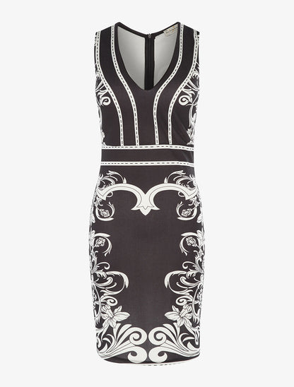 Robe fourreau imprimé baroque - noir/blanc - 3