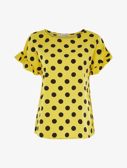 Blouse à pois et manches volantées - jaune - 1