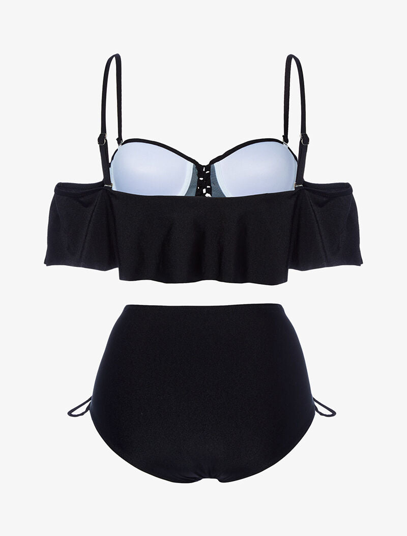 Bikini volanté et taille haute - noir - 2