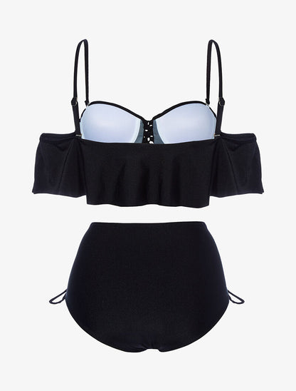 Bikini volanté et taille haute - noir - 2