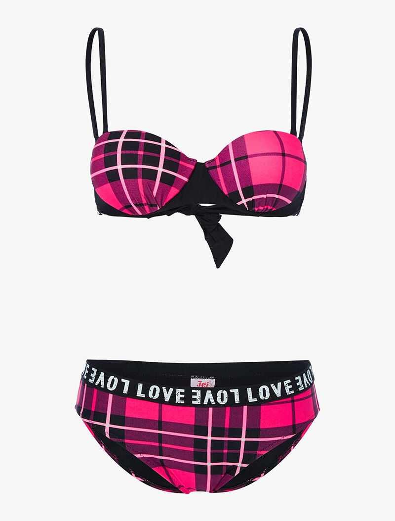 Bikini Love imprimé tartan - fushia - 1