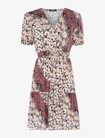 Robe cache coeur à bords volantés - beige/rouge/violet - 1