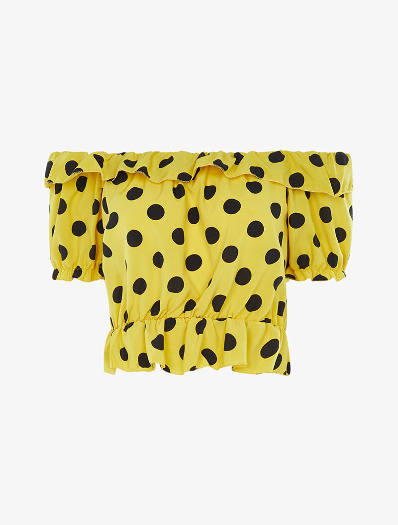 Crop top satiné à pois - jaune - 1
