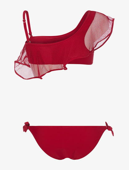 Bikini à volant et filet - bordeaux - 2