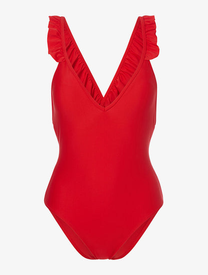 Monokini à bretelles volantées - rouge - 1