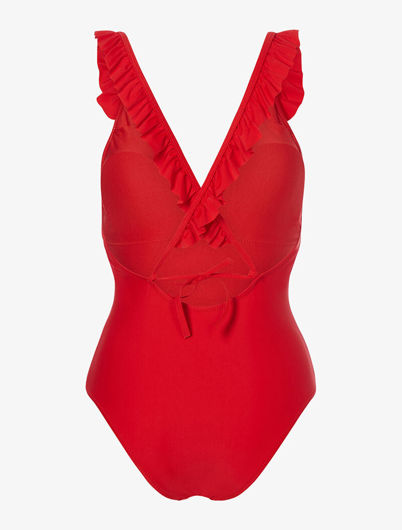 Monokini à bretelles volantées - rouge - 2