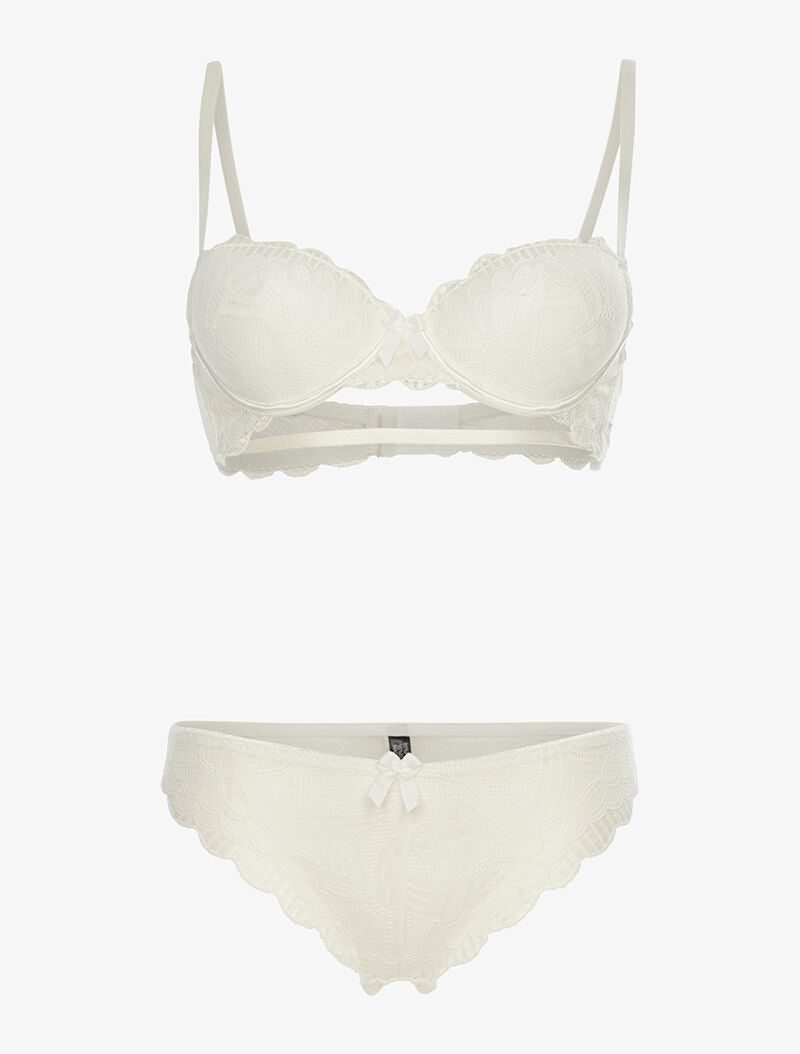 Ensemble SG et tanga en broderie fine - blanc - 1