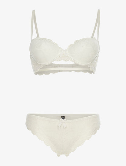 Ensemble SG et tanga en broderie fine - blanc - 1