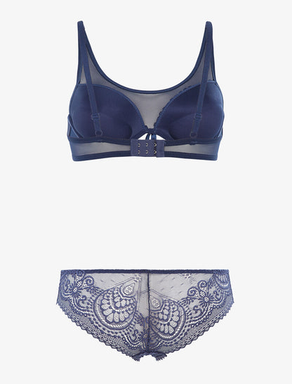 Ensemble en dentelle ajourée et tulle - bleu indigo - 2