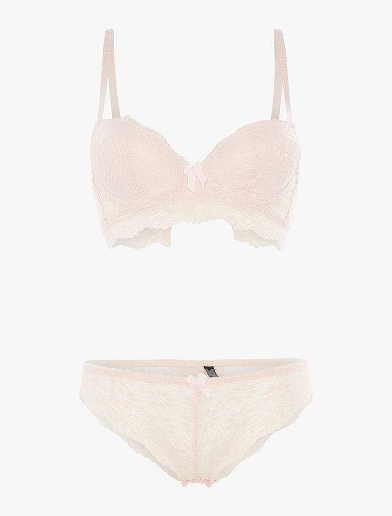 Ensemble à broderies motifs fleurs - rose orange - 1