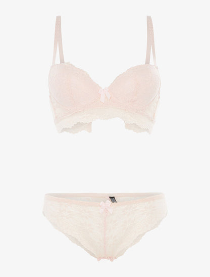 Ensemble à broderies motifs fleurs - rose orange - 1