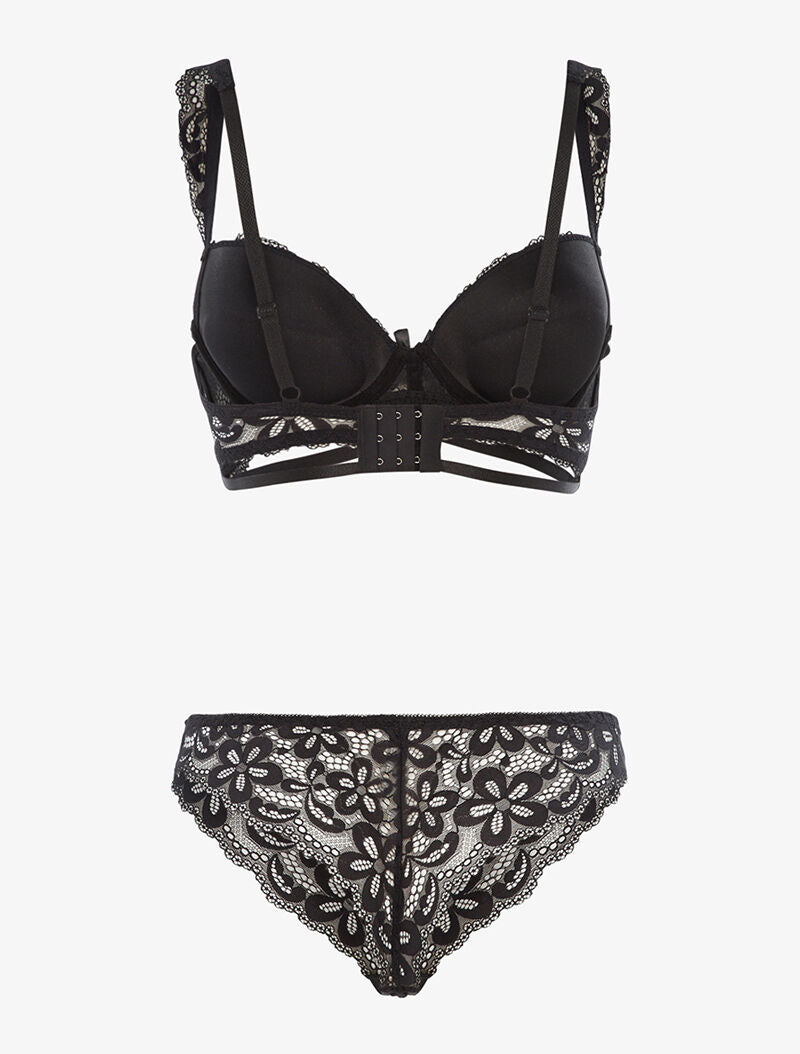 Ensemble en dentelle motifs fleurs - noir - 2