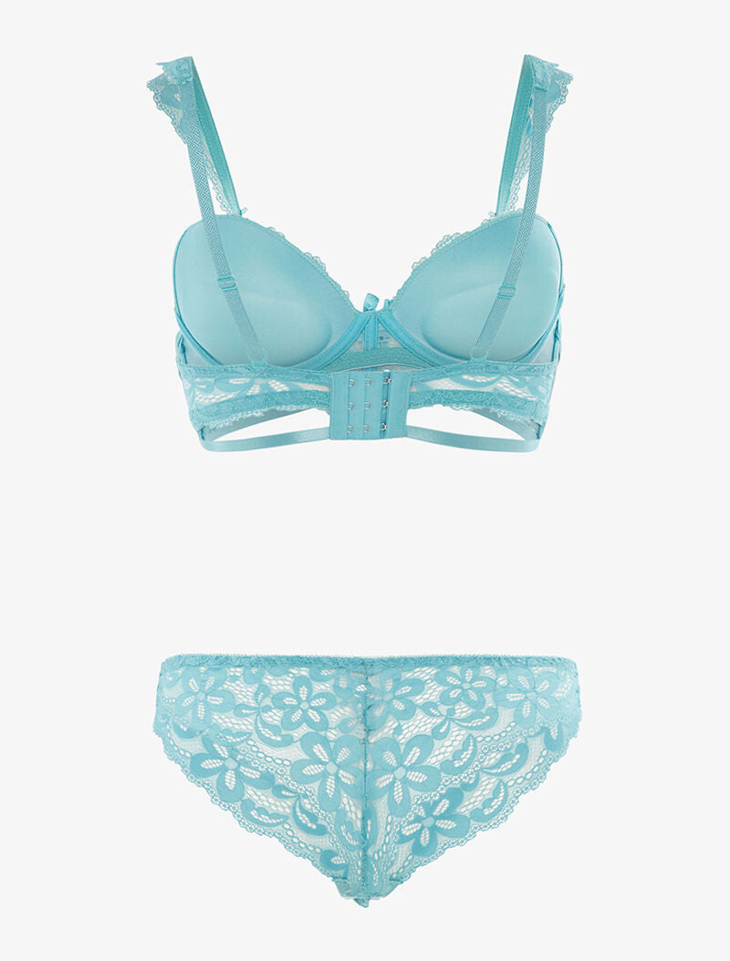 Ensemble en dentelle motifs fleurs - turquoise - 2