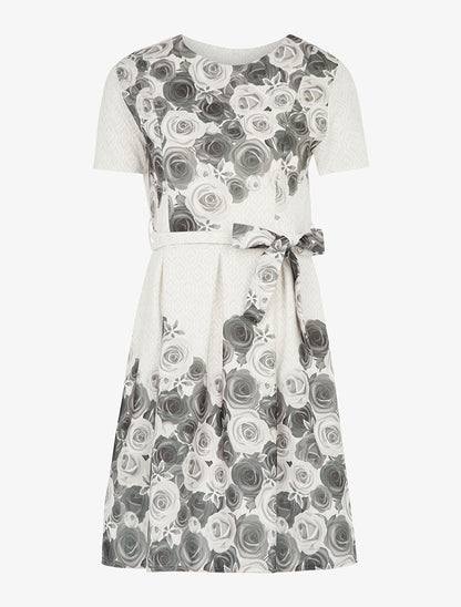 Robe coupe patineuse à imprimé foulard et roses - beige/gris foncé - 1