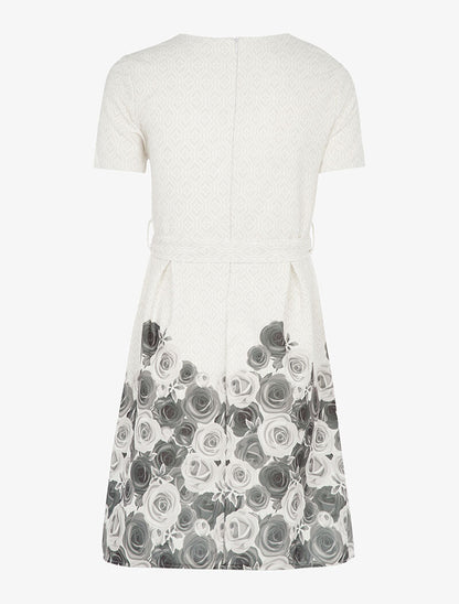 Robe coupe patineuse à imprimé foulard et roses - beige/gris foncé - 2