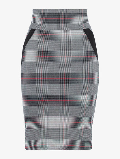 Jupe taille haute imprimé Prince de Galles - noir/rouge - 1