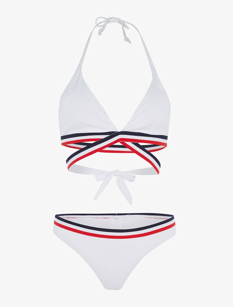 Bikini triangle à bandes tricolore - blanc - 1