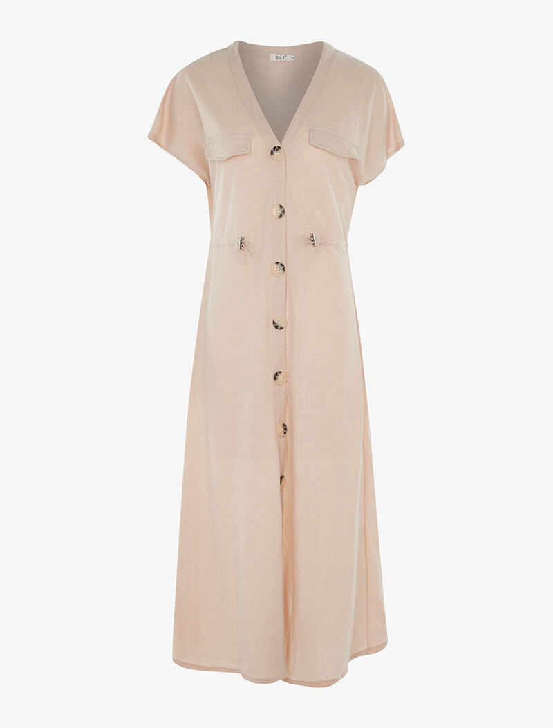 Robe chasuble à boutonnière - beige - 1