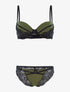 Ensemble à empiècements dentelle et tanga - kaki/noir - 1