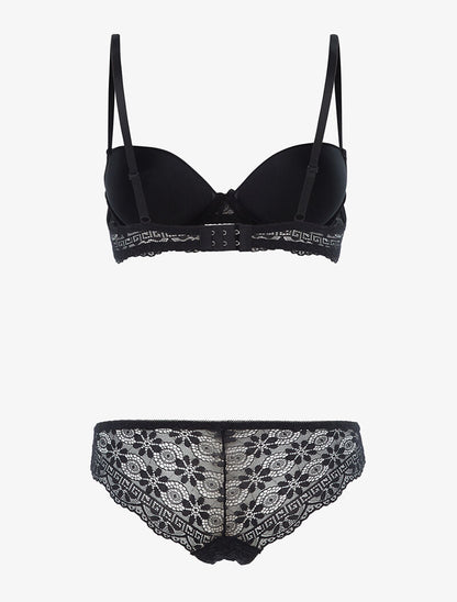 Ensemble à empiècements dentelle et tanga - noir - 2