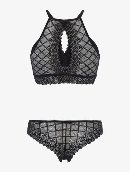 Ensemble brassière en dentelle et tanga - noir - 2
