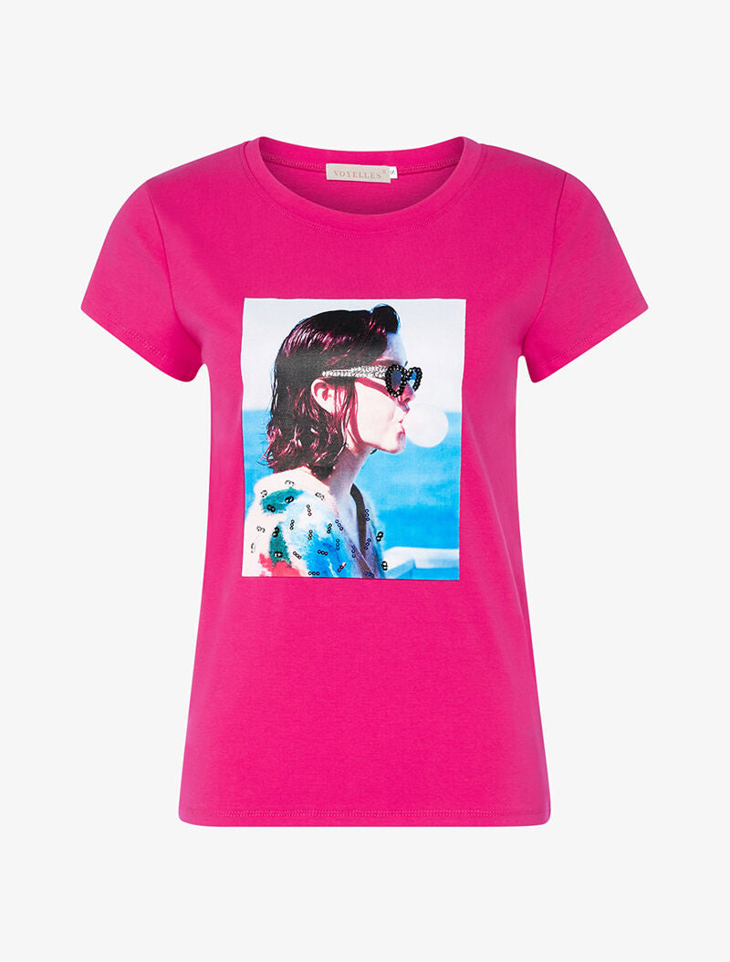 T-shirt portrait à la plage - fushia - 1