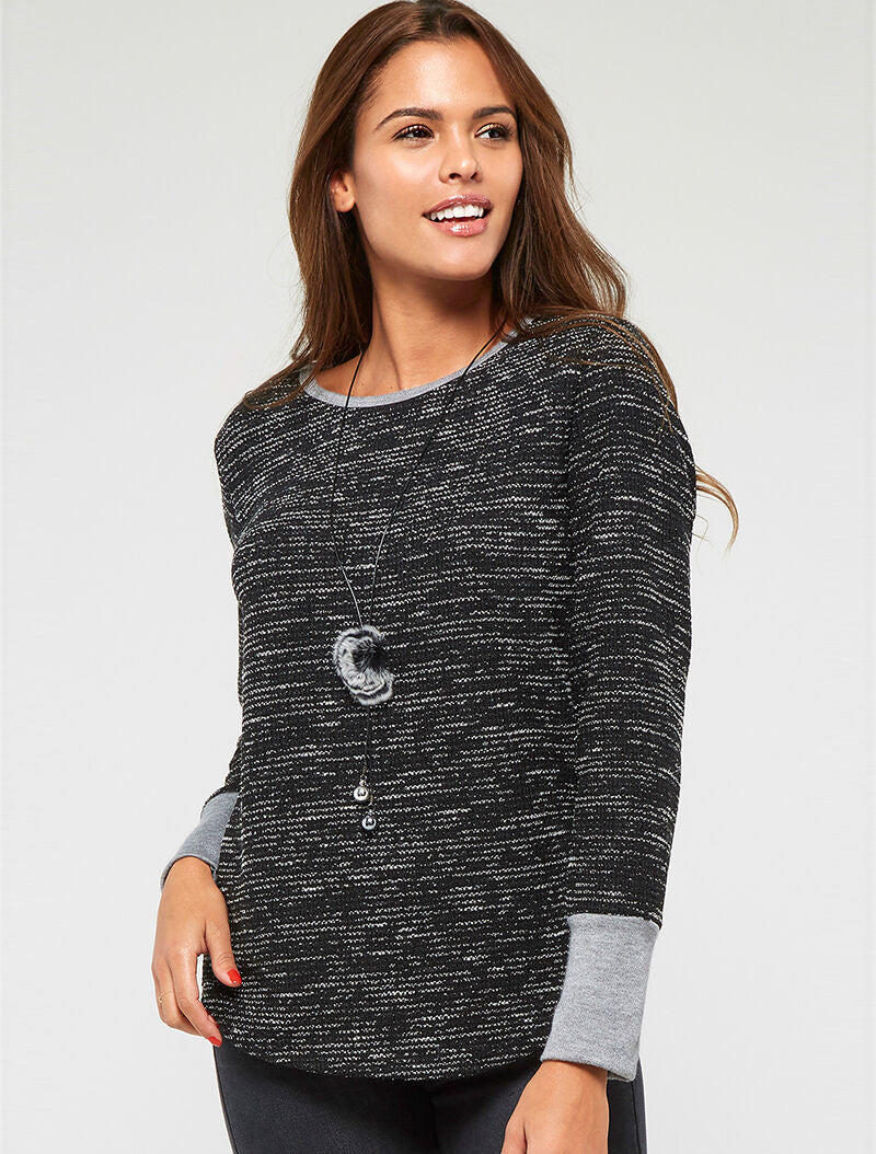 Top style chiné à sautoir - noir - 6