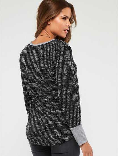 Top style chiné à sautoir - noir - 2