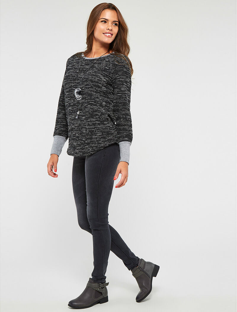 Top style chiné à sautoir - noir - 3