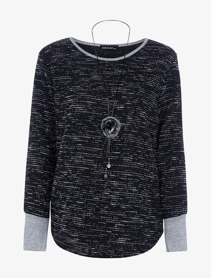 Top style chiné à sautoir - noir - 4