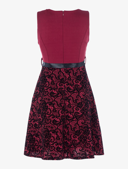 Robe à motifs dentelle en velours - lie de vin - 2