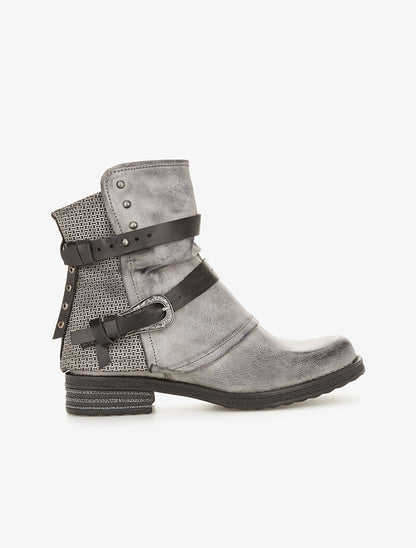 Boots aspect cuir usé à sangles - gris foncé - 1