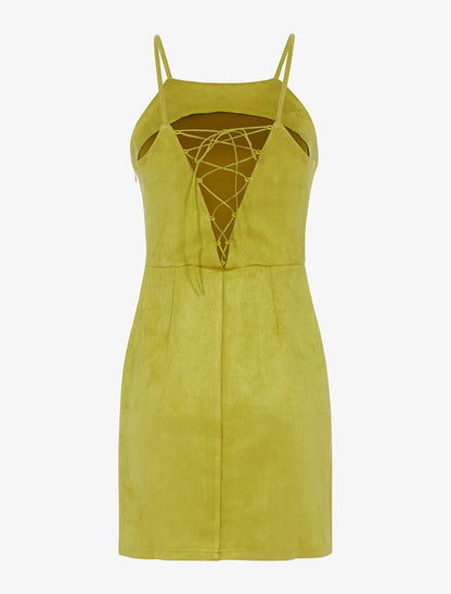Robe en suédine dos à corsage - jaune anis - 2