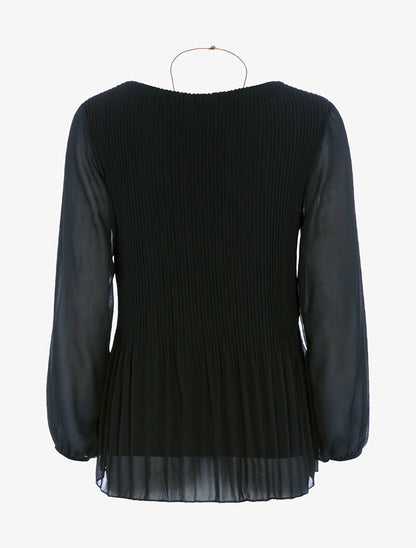 Top ample en voile plissé - noir - 2