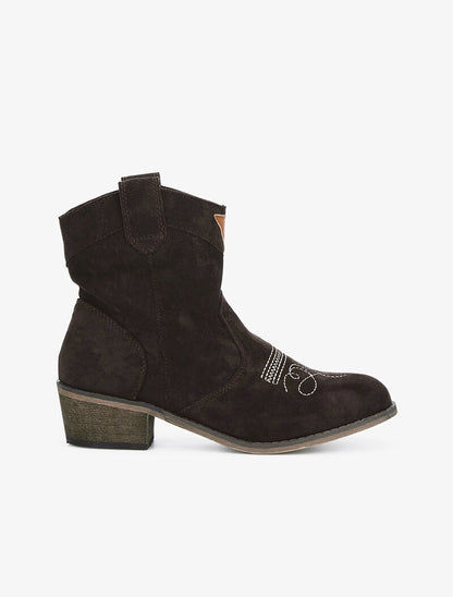 Bottines effet daim à broderies - marron chocolat - 5