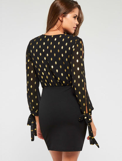 Robe cache-coeur à flocage doré - noir - 3