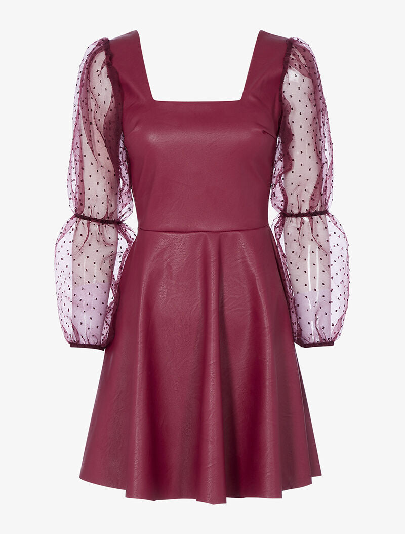 Robe en simili à manches transparentes - bordeaux - 1