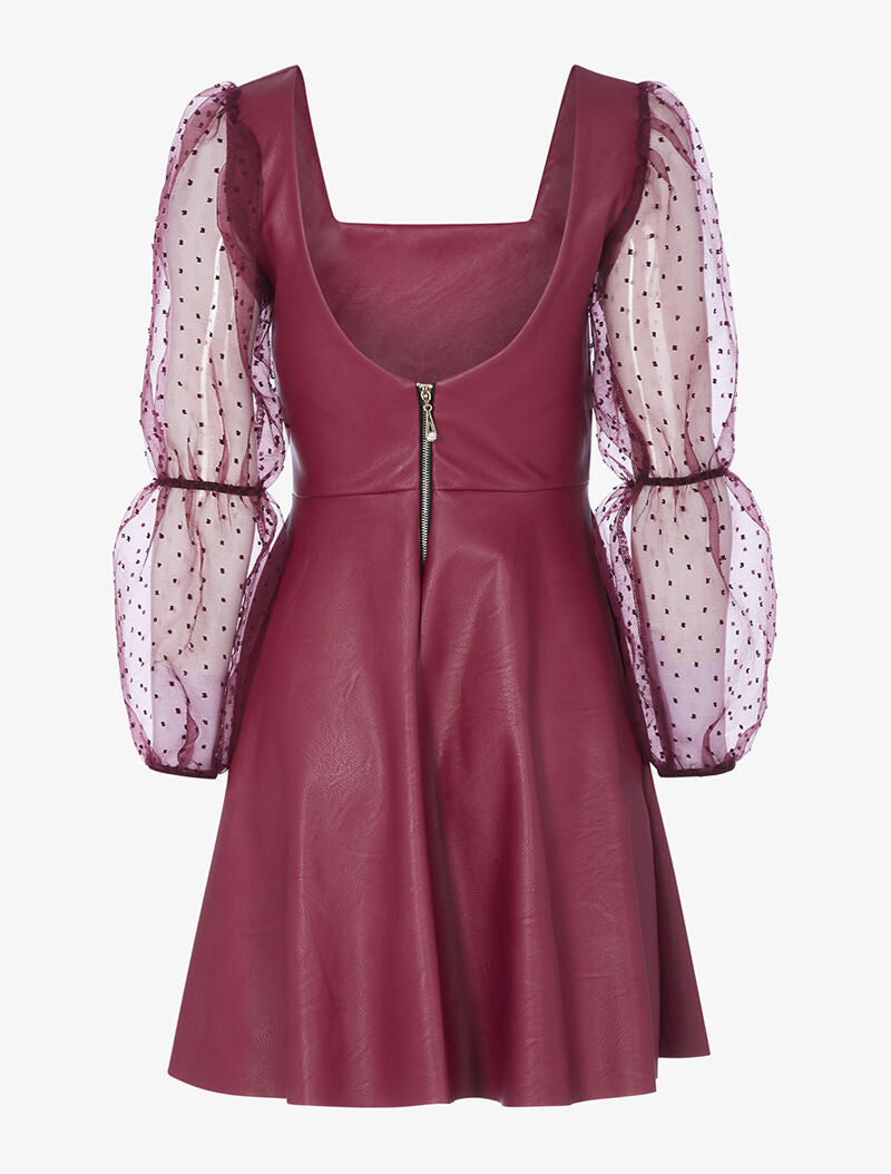 Robe en simili à manches transparentes - bordeaux - 2