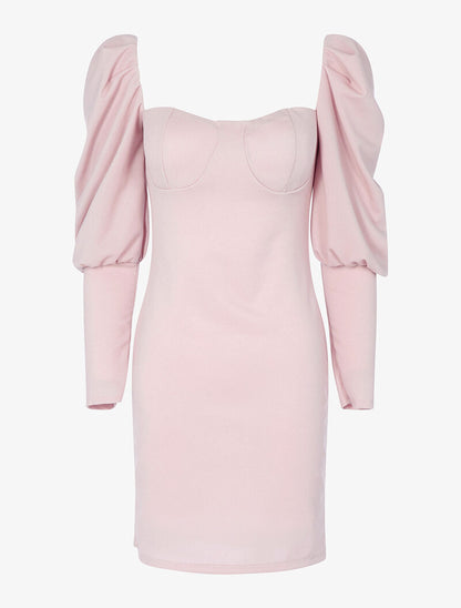 Robe moulante à manches gigot - rose - 3