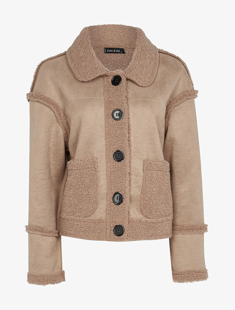 Veste courte duveteuse - rose orange - 1