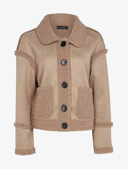 Veste courte duveteuse - rose orange - 1
