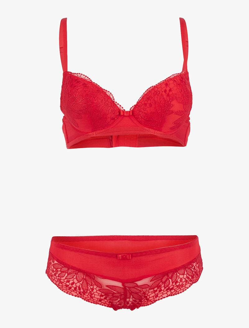 Ensemble à empiècement broderie fleurie - rouge - 3