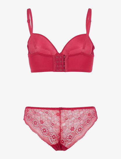 Ensemble bustier à empiècements dentelle - rouge - 2