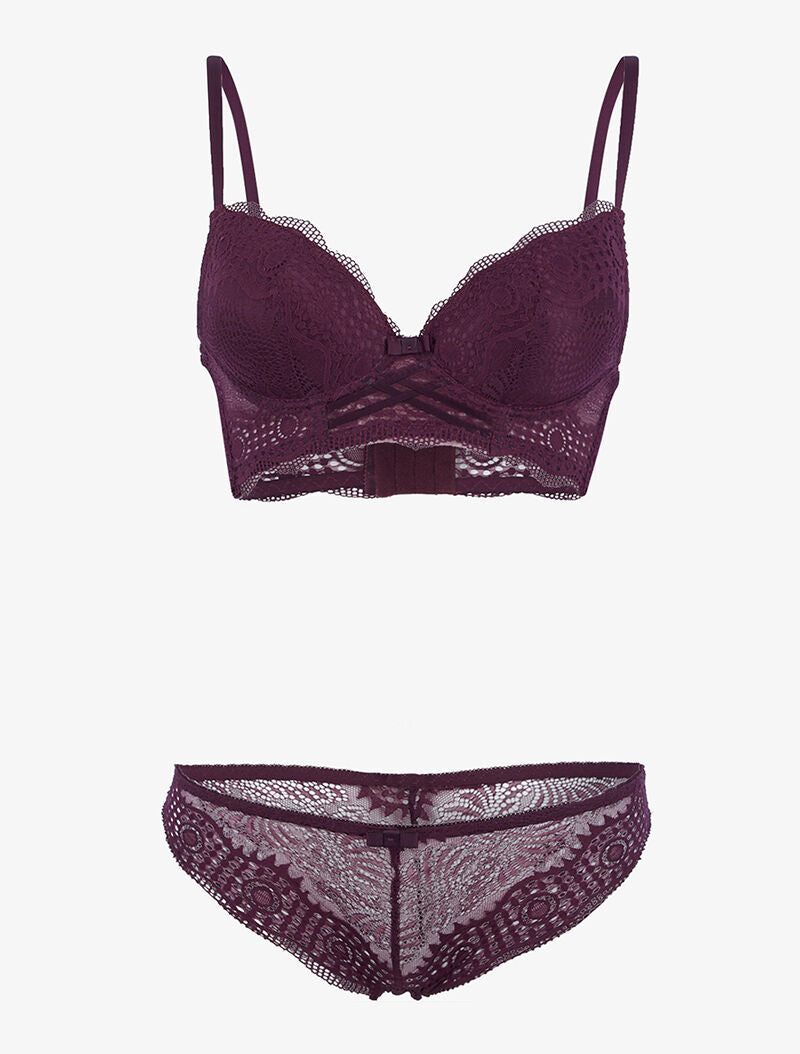 Ensemble bustier à empiècements dentelle ajourés - violet - 1