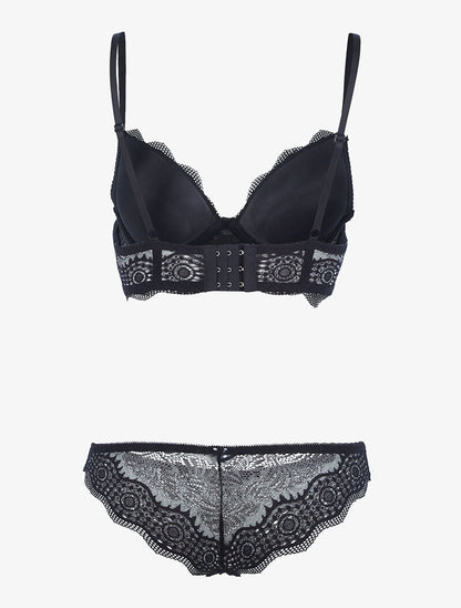Ensemble bustier à empiècements dentelle ajourés - noir - 2
