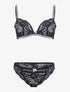 Ensemble satiné et dentelle fleurie - noir/rose poudré - 3