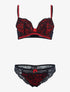Ensemble satiné et dentelle fleurie - rouge/noir - 1